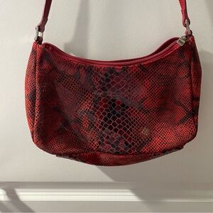 Michael Rome Red Snake Print Leather Shoulder Bag